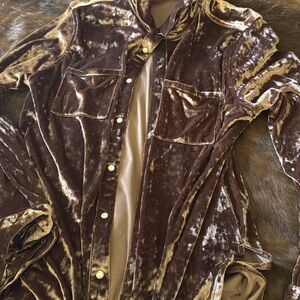 Women's Brown Velvet Button-Down Shirt